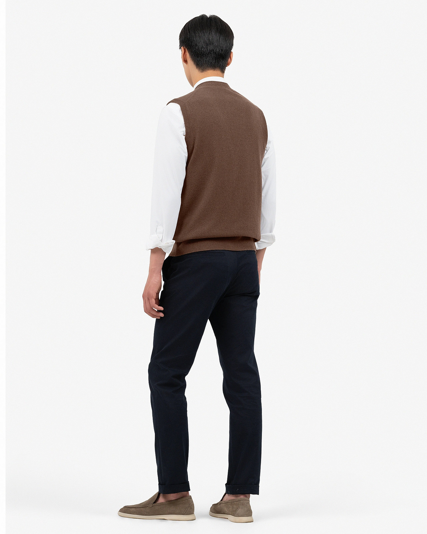 Men's Classic Cardigan Vest - Brown Cashmere