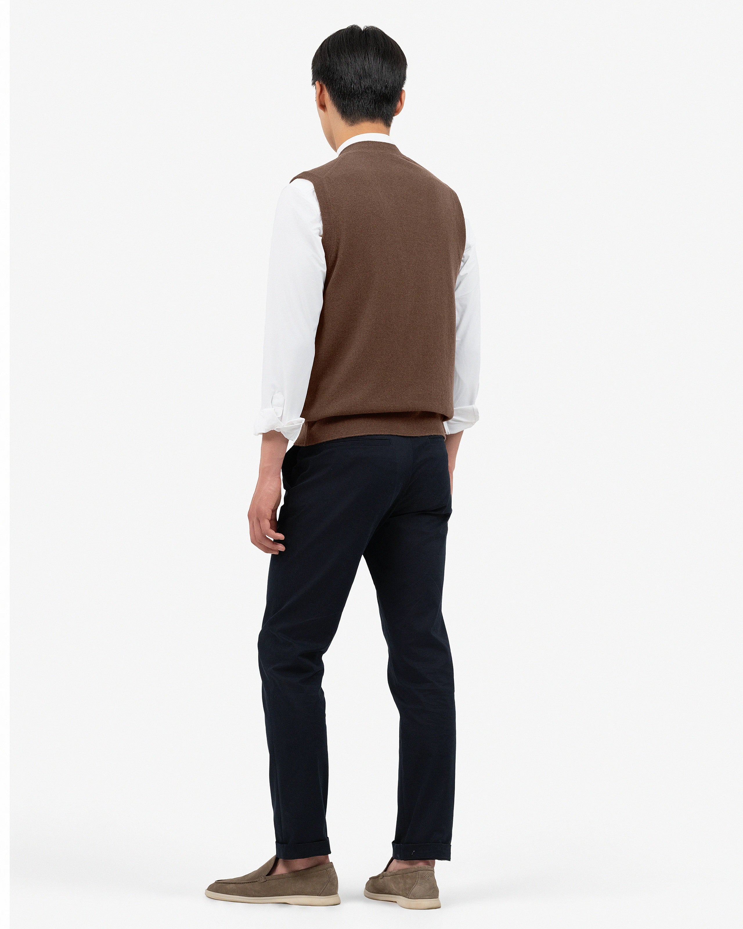Men's Classic Cardigan Vest - Brown Cashmere
