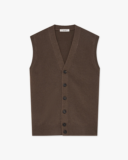Men's Classic Cardigan Vest - Brown Cashmere
