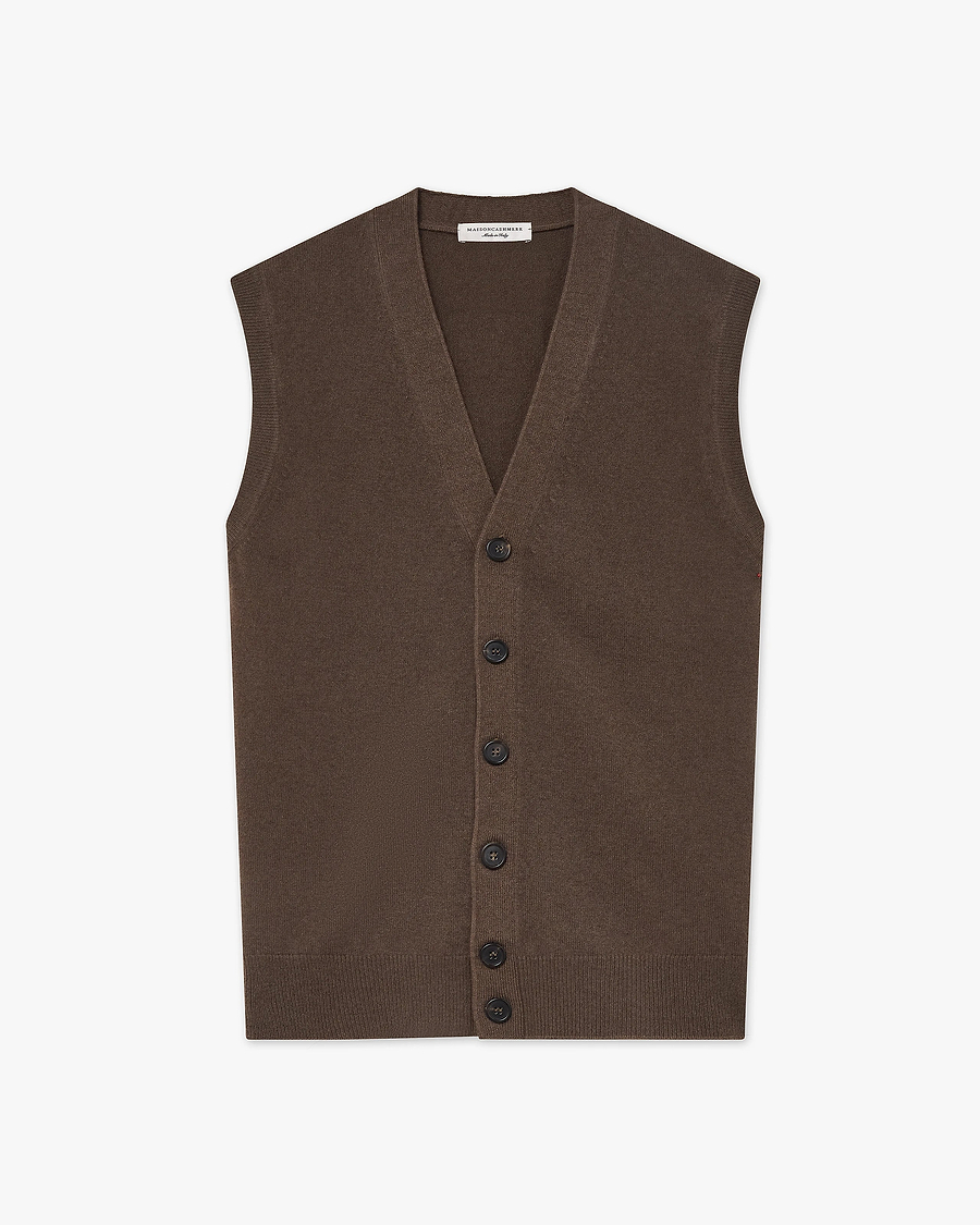 Men's Classic Cardigan Vest - Brown Cashmere