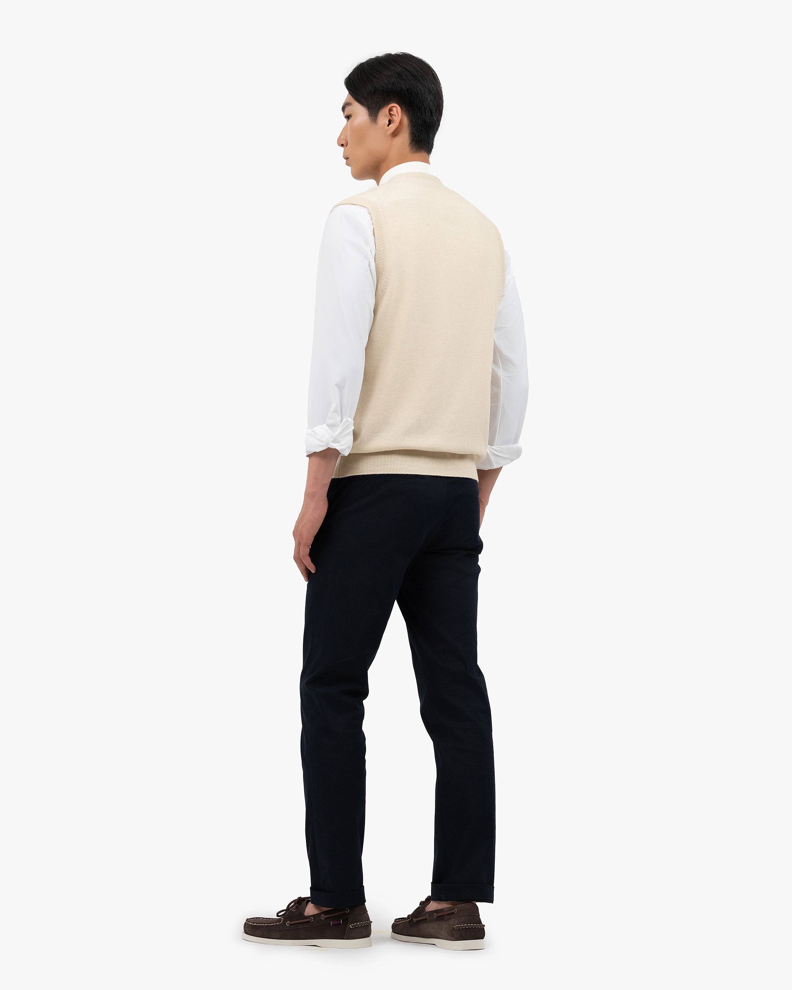 Men's Classic Cardigan Vest - Light Beige Cashmere