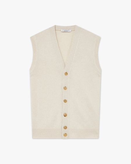 Men's Classic Cardigan Vest - Light Beige Cashmere