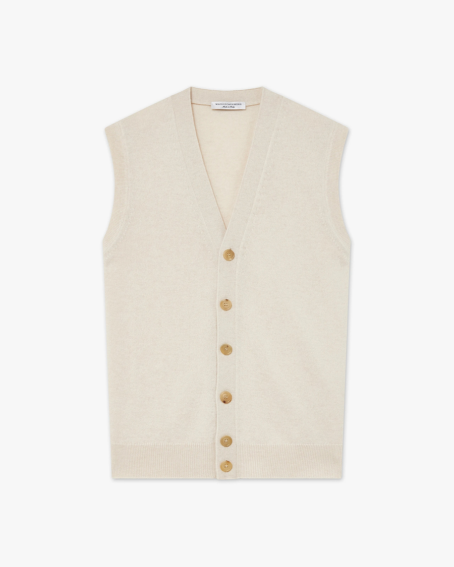 Men's Classic Cardigan Vest - Light Beige Cashmere