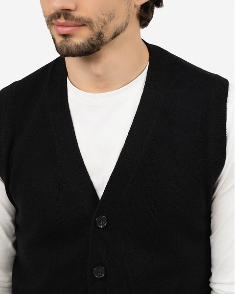 Men's Classic Cardigan Vest - Black Cashmere
