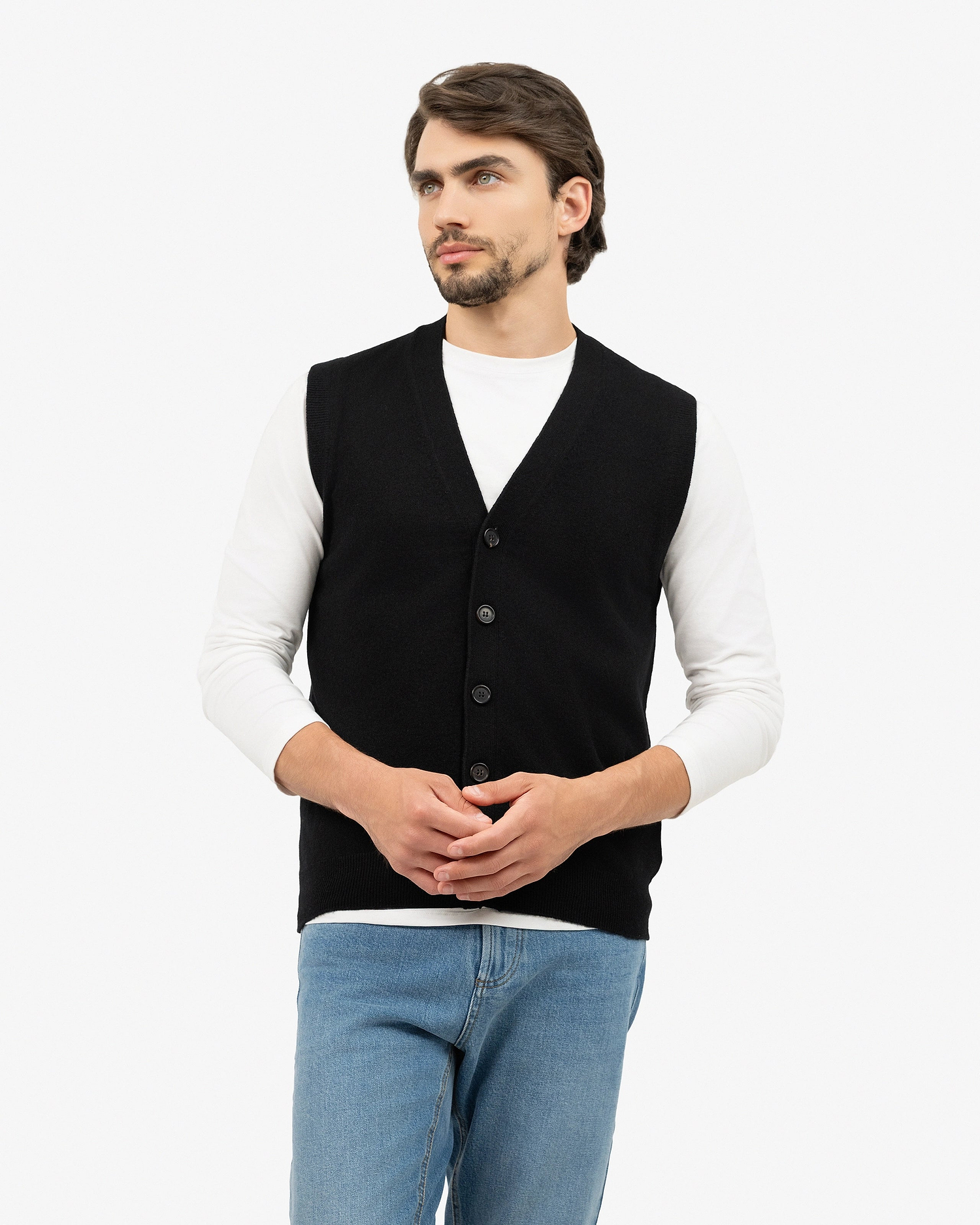 Men's Classic Cardigan Vest - Black Cashmere