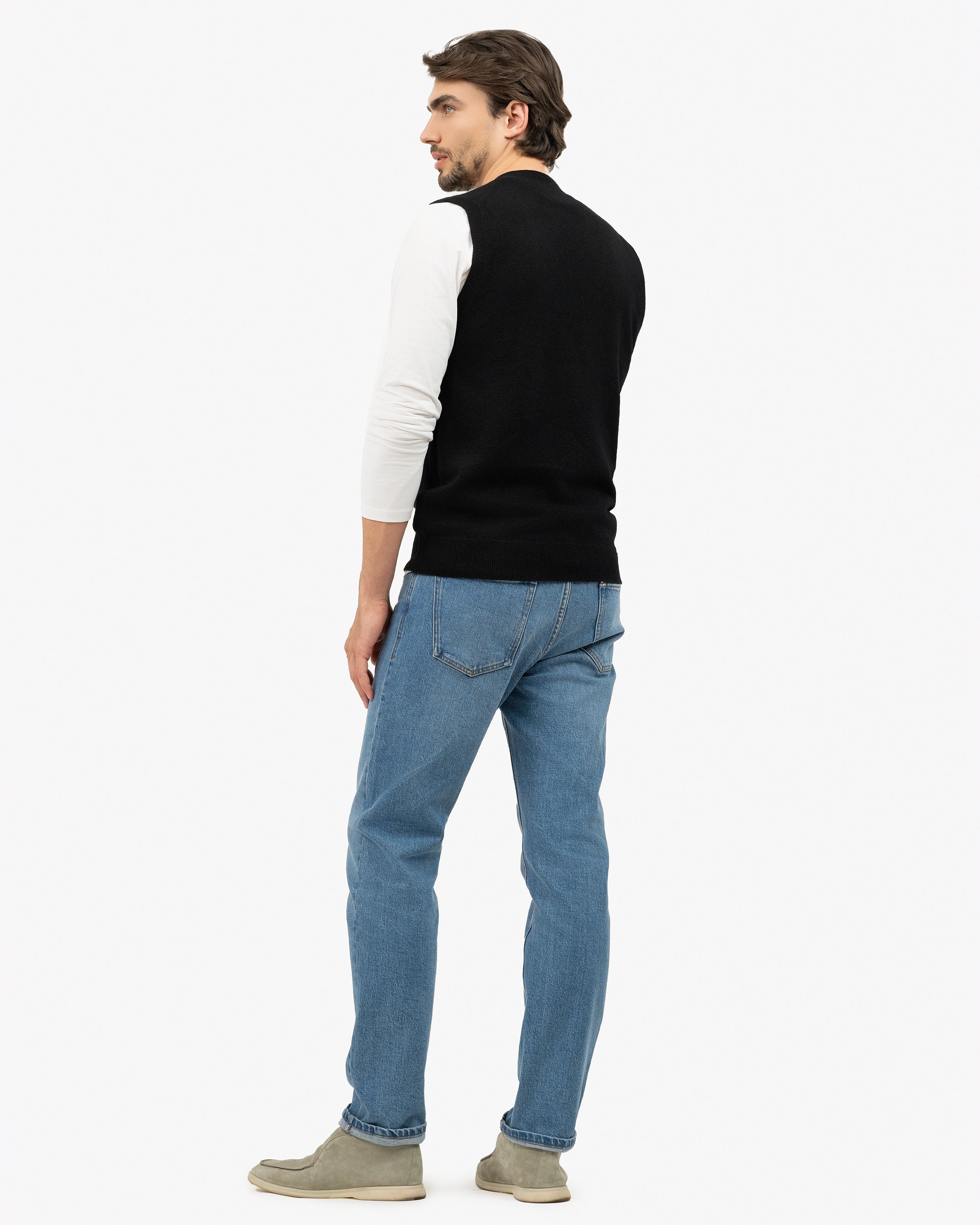 Men's Classic Cardigan Vest - Black Cashmere