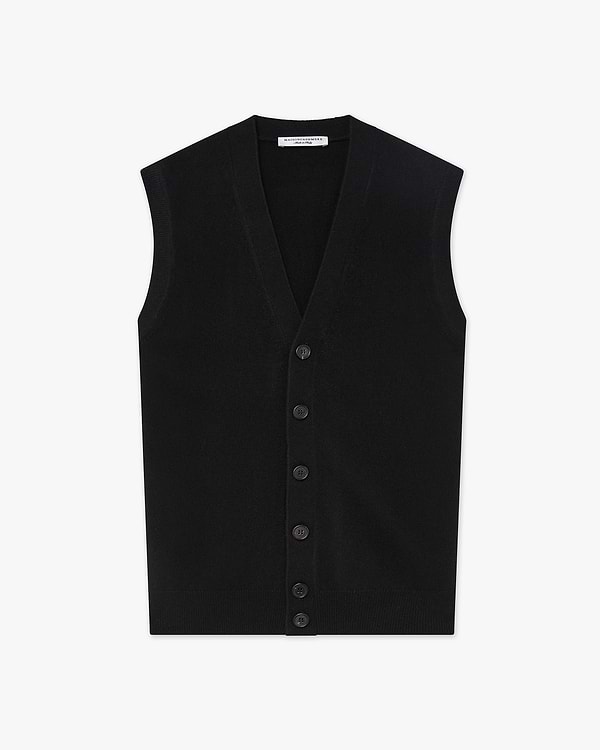 Men's Classic Cardigan Vest - Black Cashmere