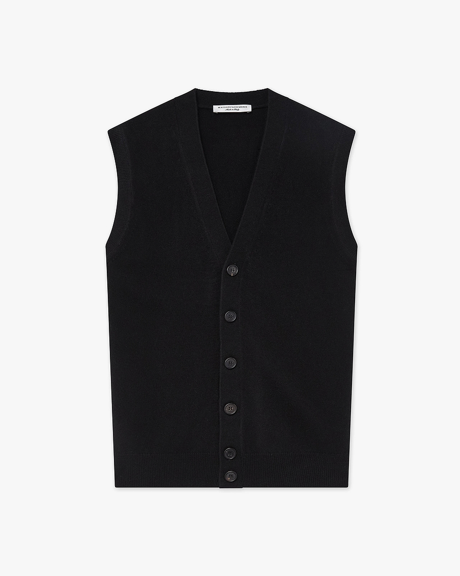 Men's Classic Cardigan Vest - Black Cashmere
