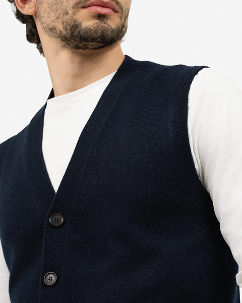 Men's Classic Cardigan Vest - Night Blue Cashmere
