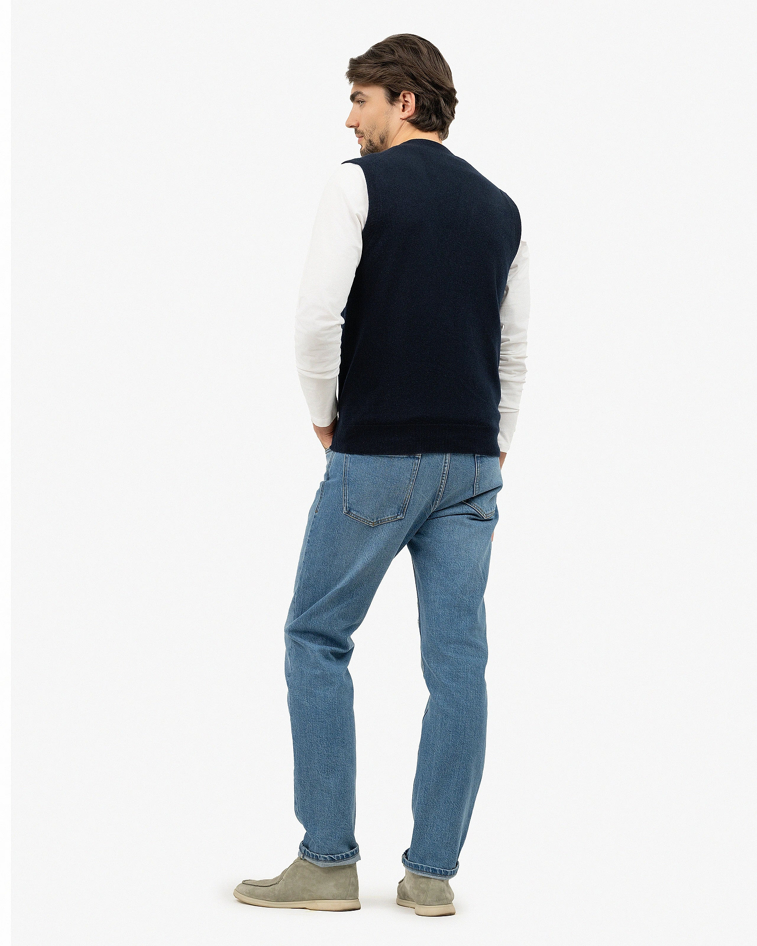 Men's Classic Cardigan Vest - Night Blue Cashmere