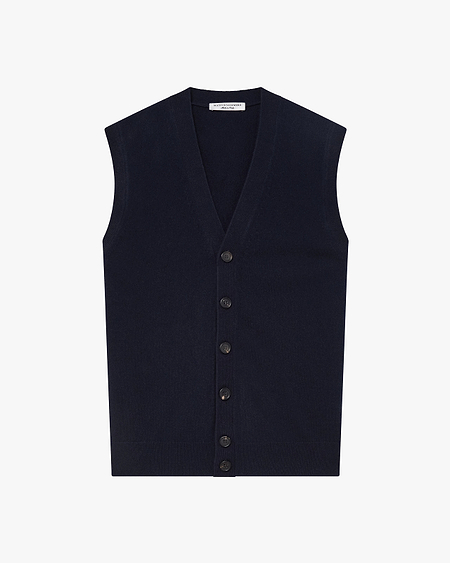 Men's Classic Cardigan Vest - Night Blue Cashmere