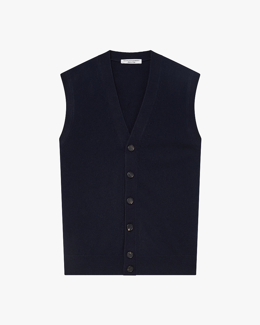 Men's Classic Cardigan Vest - Night Blue Cashmere