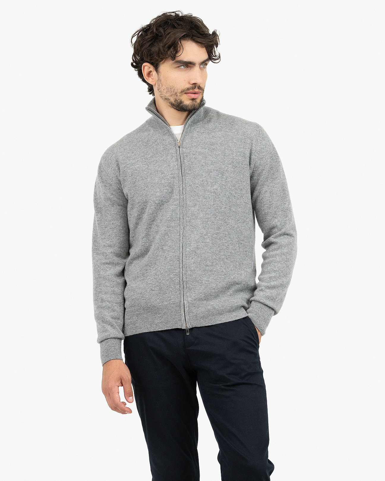Men's Classic Zip Cashmere Cardigan - Medium Grey | MaisonCashmere