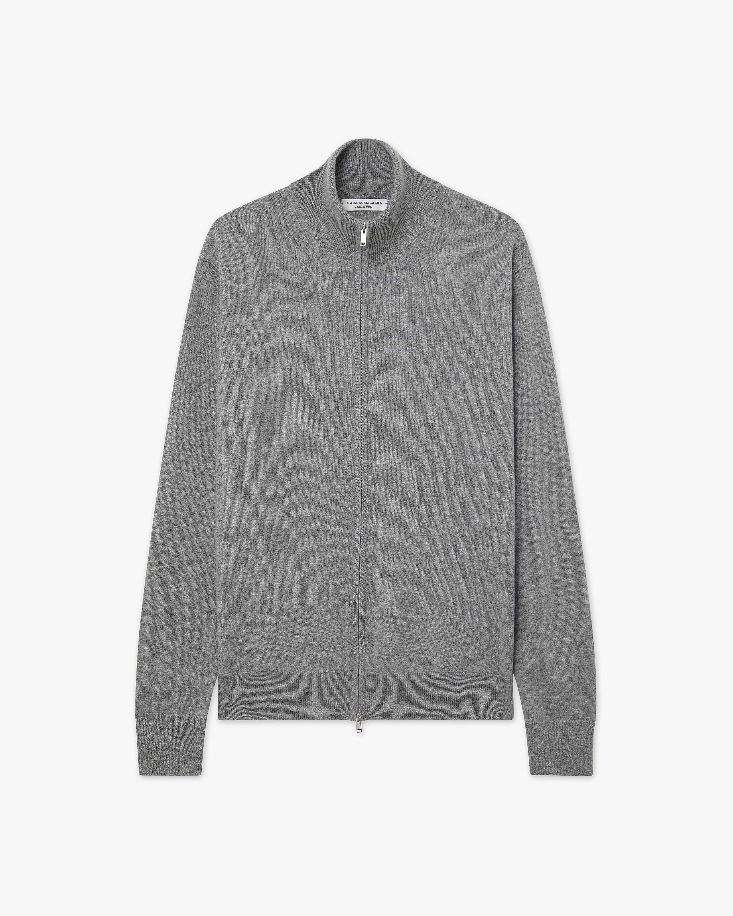 Men's Classic Zip Cashmere Cardigan - Medium Grey | MaisonCashmere Men's Classic Zip Cashmere Cardigan - Medium Grey | MaisonCashmere