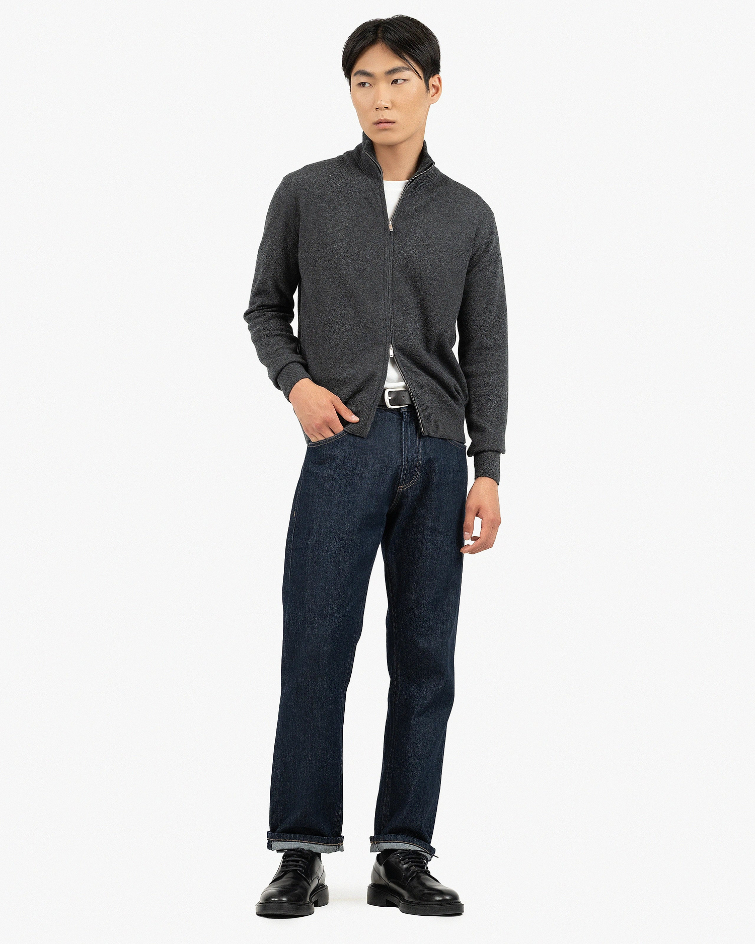Mens' Classic Zip Cardigan - Charcoal Cashmere