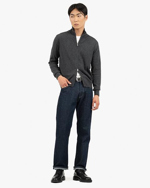 Mens' Classic Zip Cardigan - Charcoal Cashmere