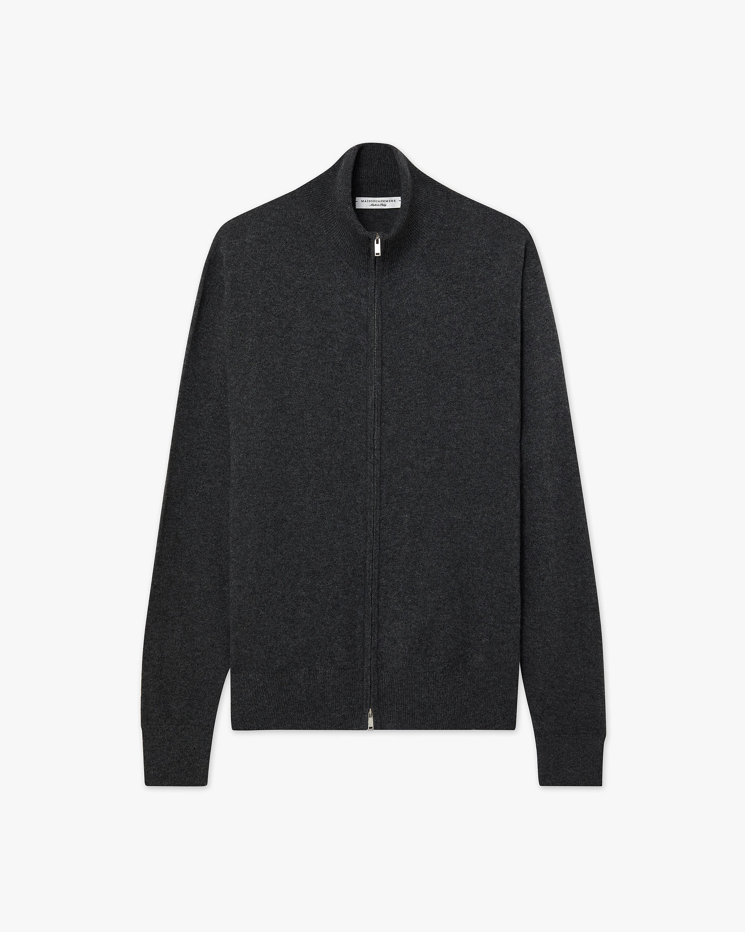 Mens' Classic Zip Cardigan - Charcoal Cashmere