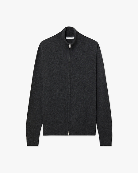 Mens' Classic Zip Cardigan - Charcoal Cashmere