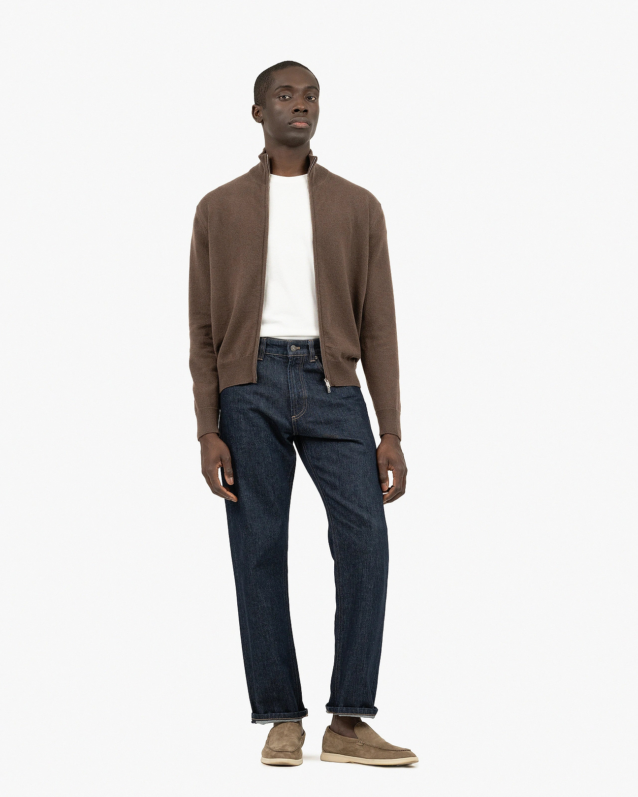 brown dress sweater men Men's Classic Zip Cardigan - - Cashmere and sleeve bottom