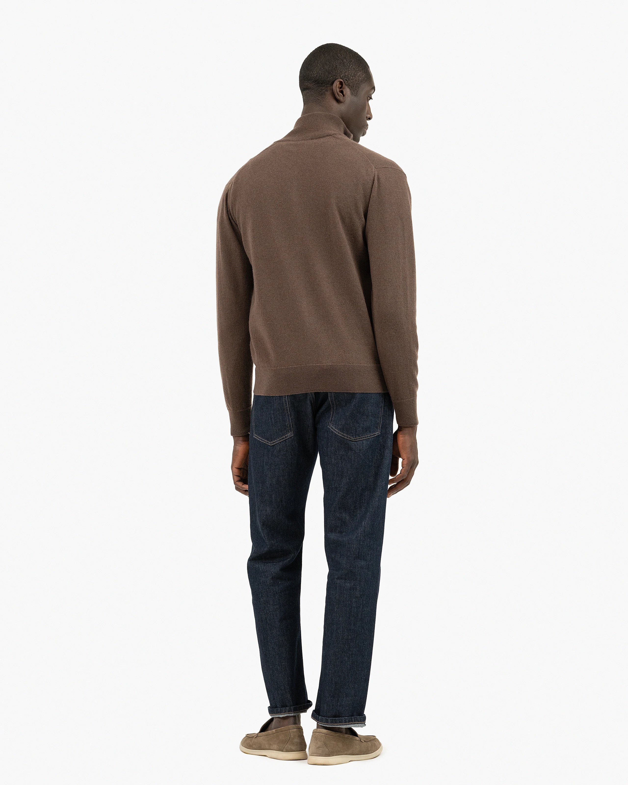 Men's Classic Zip Cashmere Cardigan - Brown | MaisonCashmere