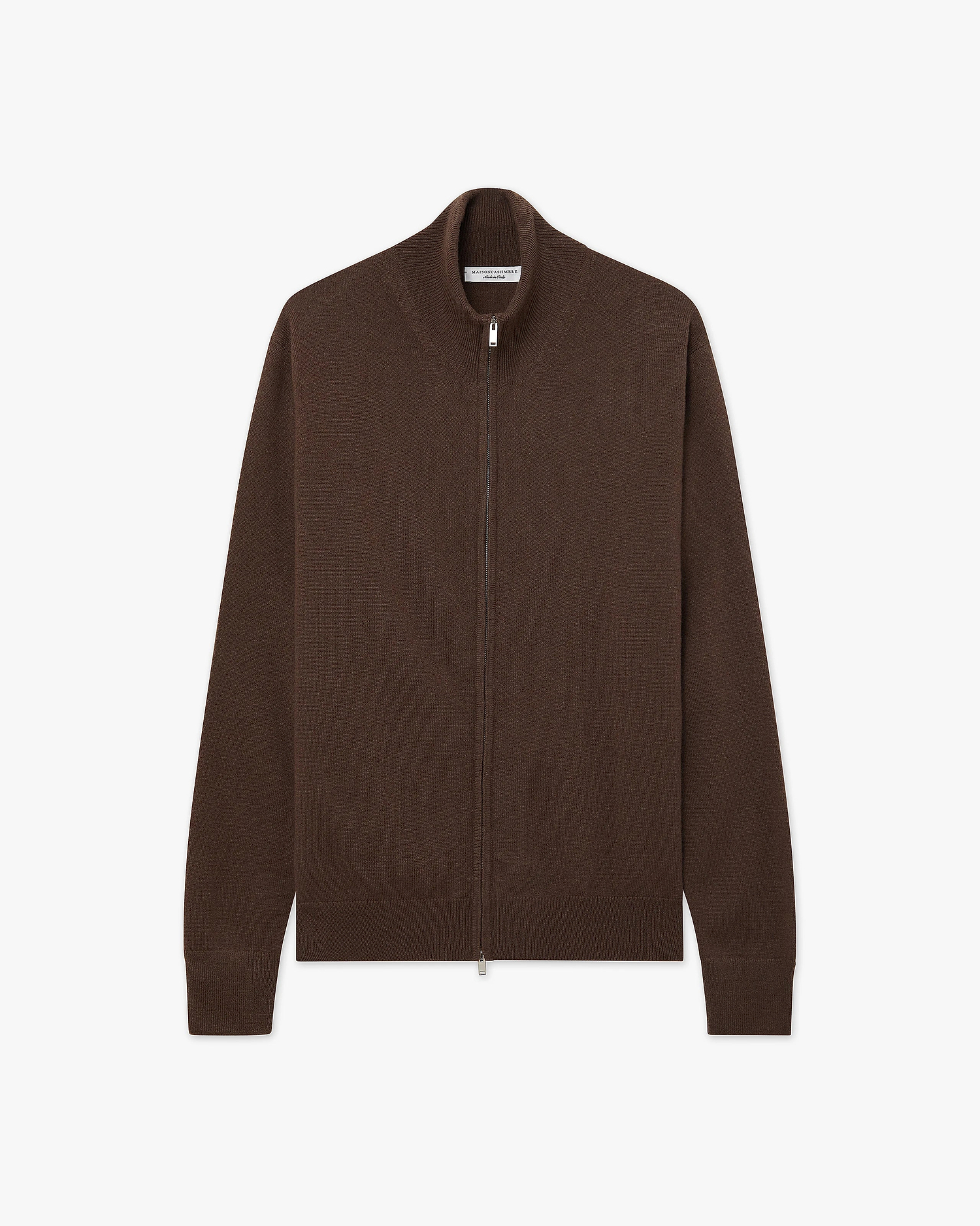 Mens' Classic Zip Cardigan - Brown Cashmere