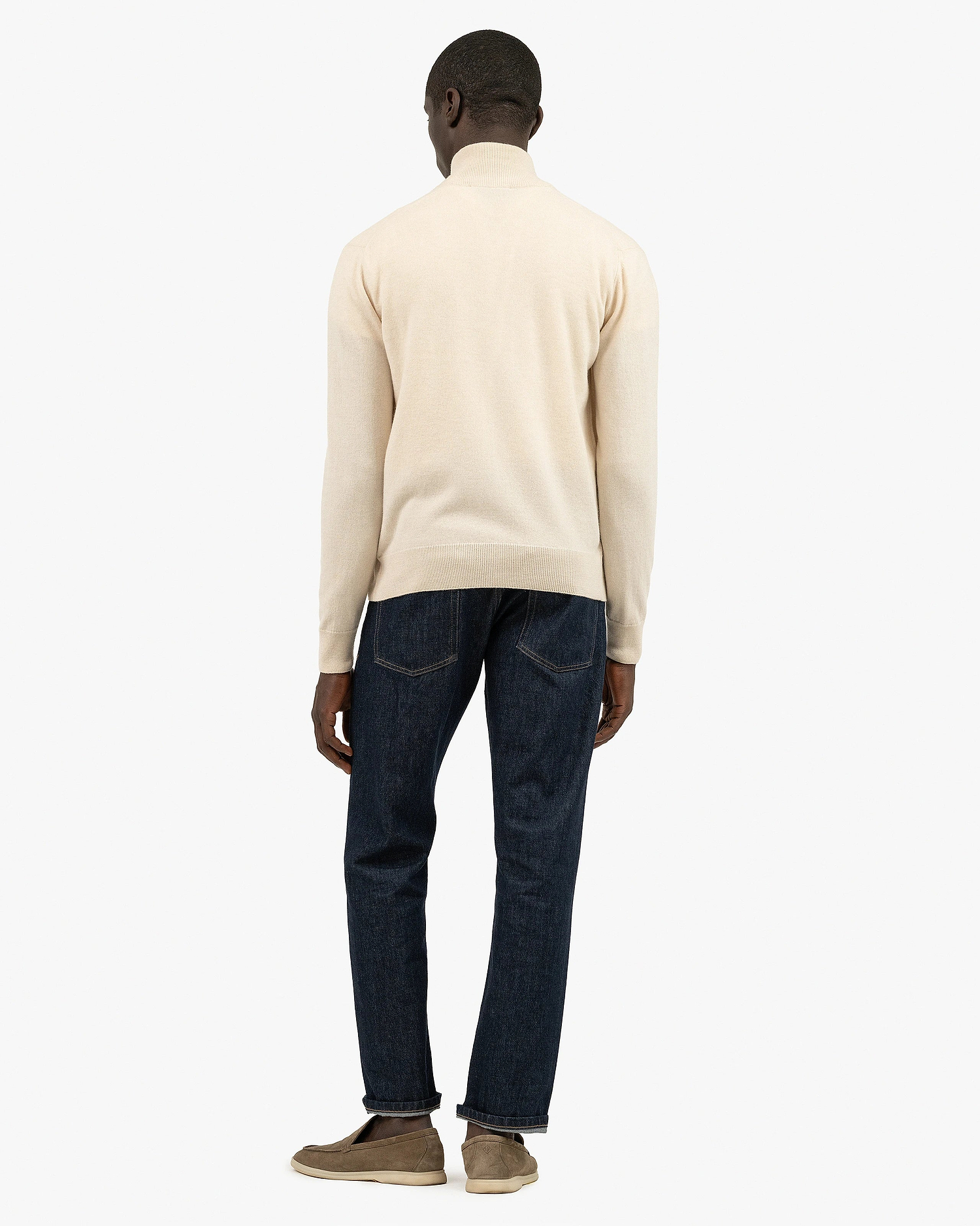 Mens' Classic Zip Cardigan - Light Beige Cashmere