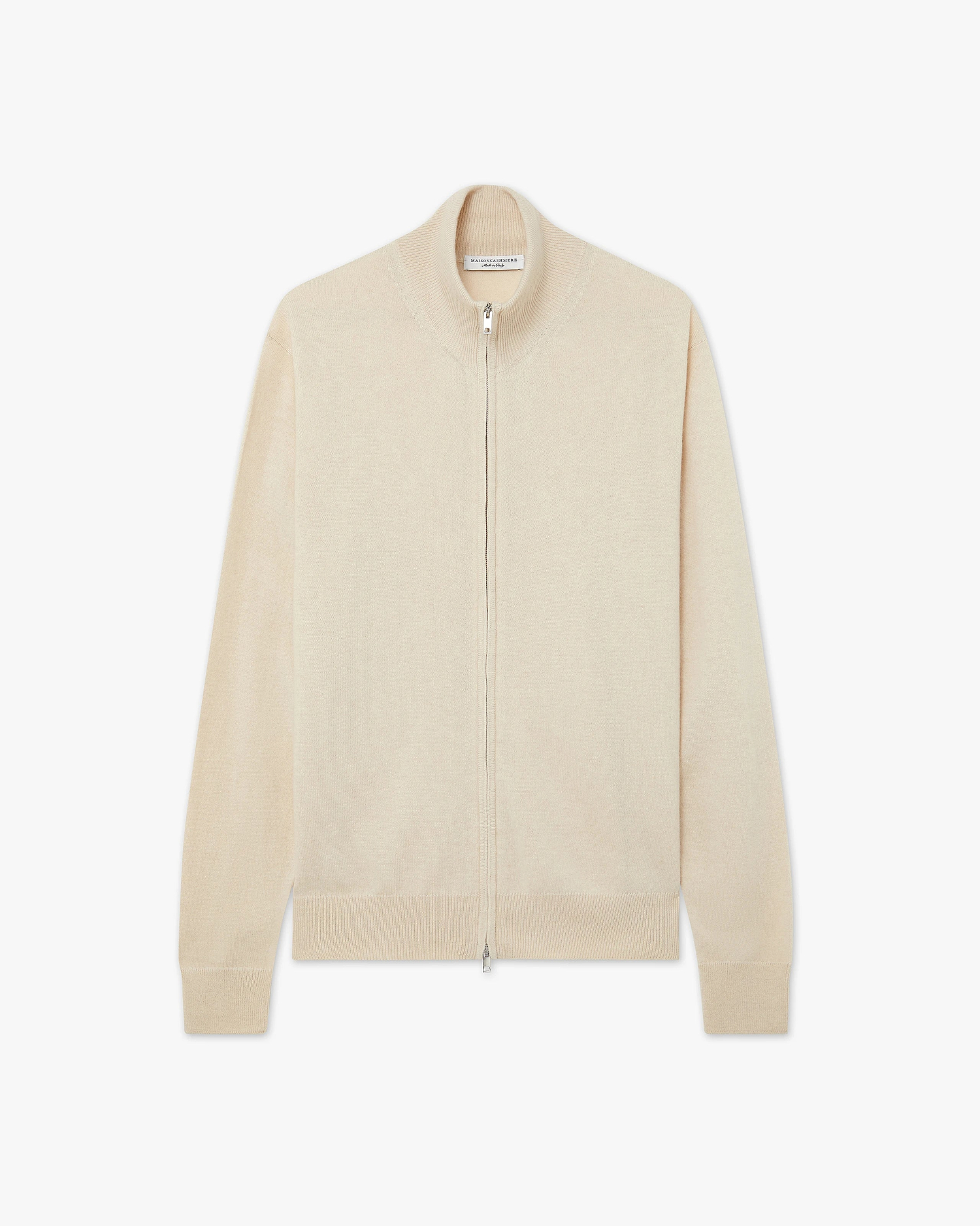 Mens' Classic Zip Cardigan - Light Beige Cashmere