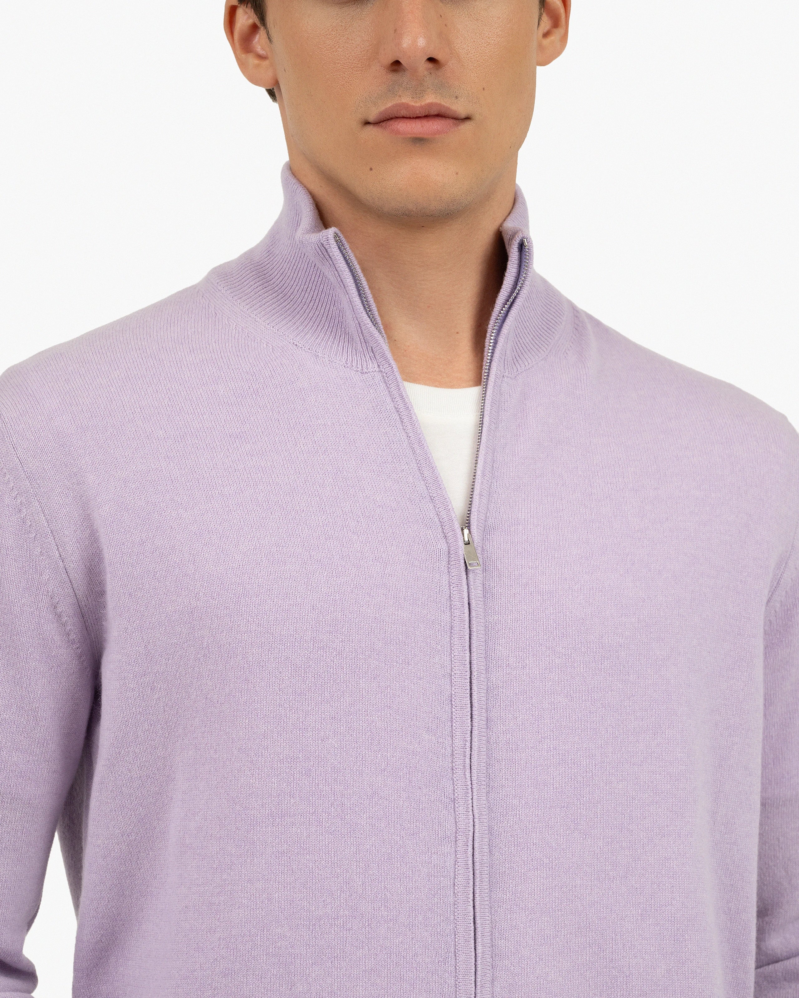 Mens' Classic Zip Cardigan - Lilac Cashmere
