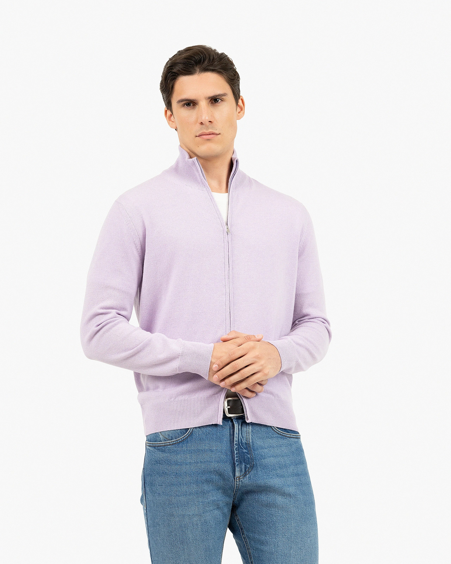 Mens' Classic Zip Cardigan - Lilac Cashmere