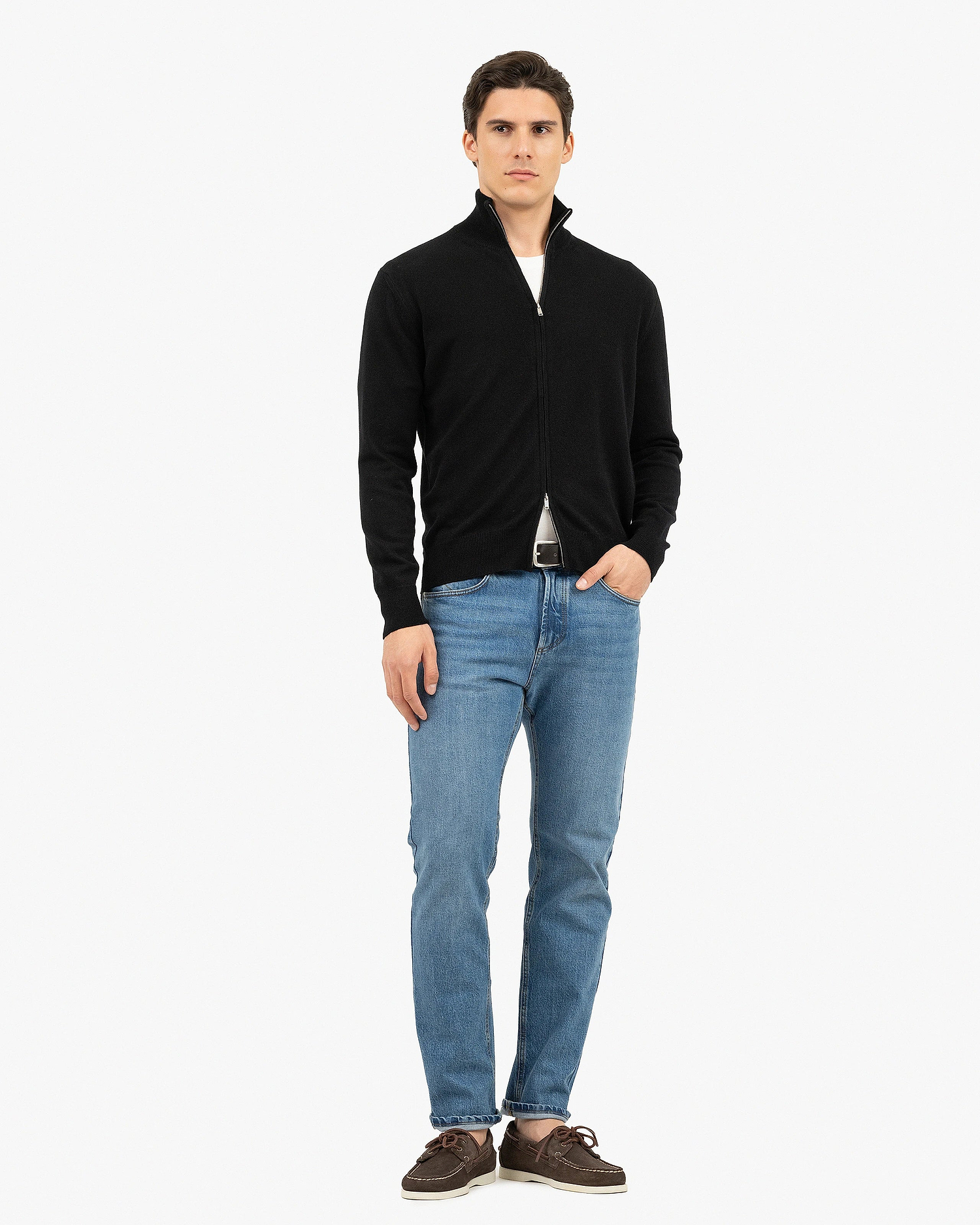 Mens' Classic Zip Cardigan - Black Cashmere