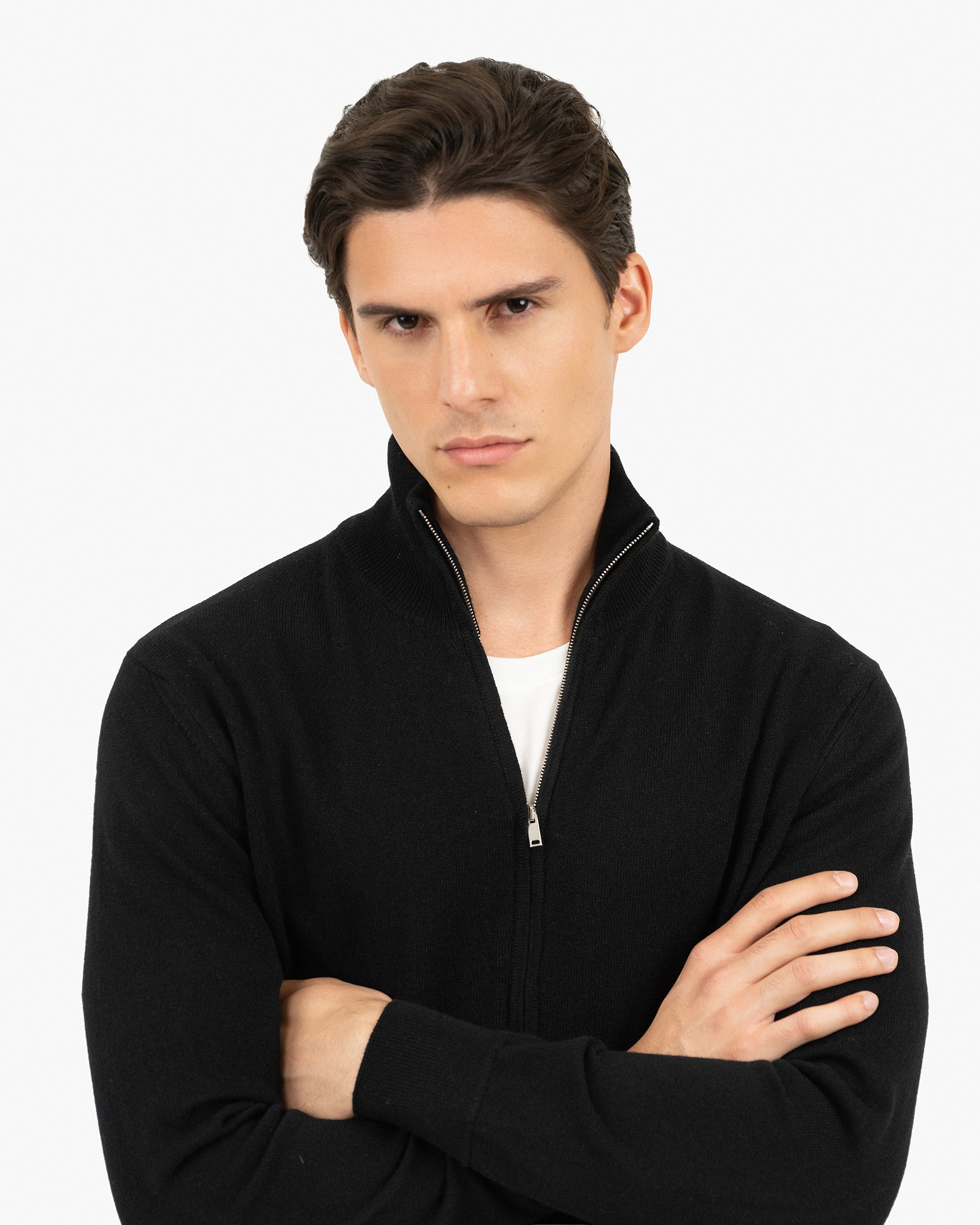 Men's Classic Zip Cashmere Cardigan - Black | MaisonCashmere