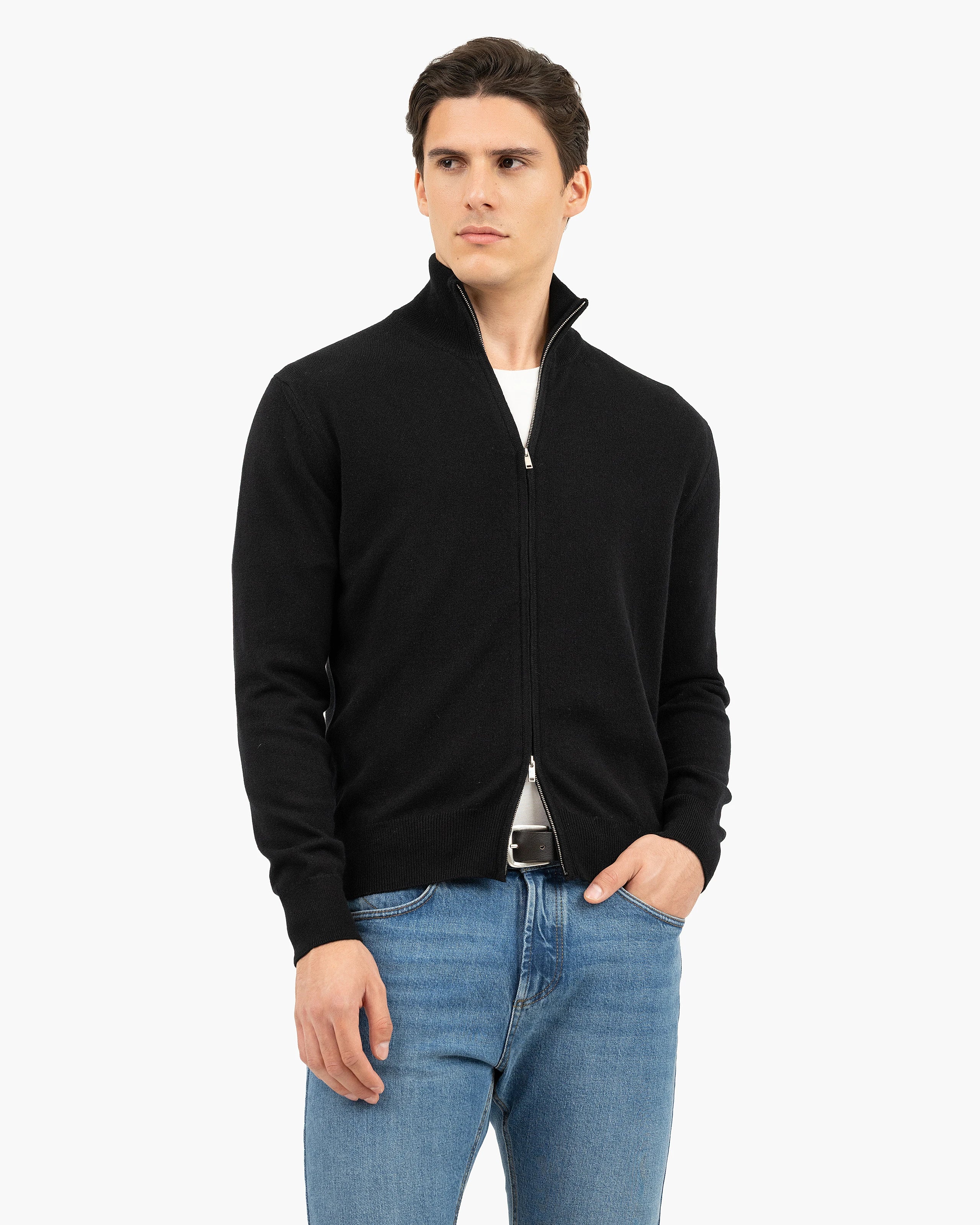 Mens' Classic Zip Cardigan - Black Cashmere