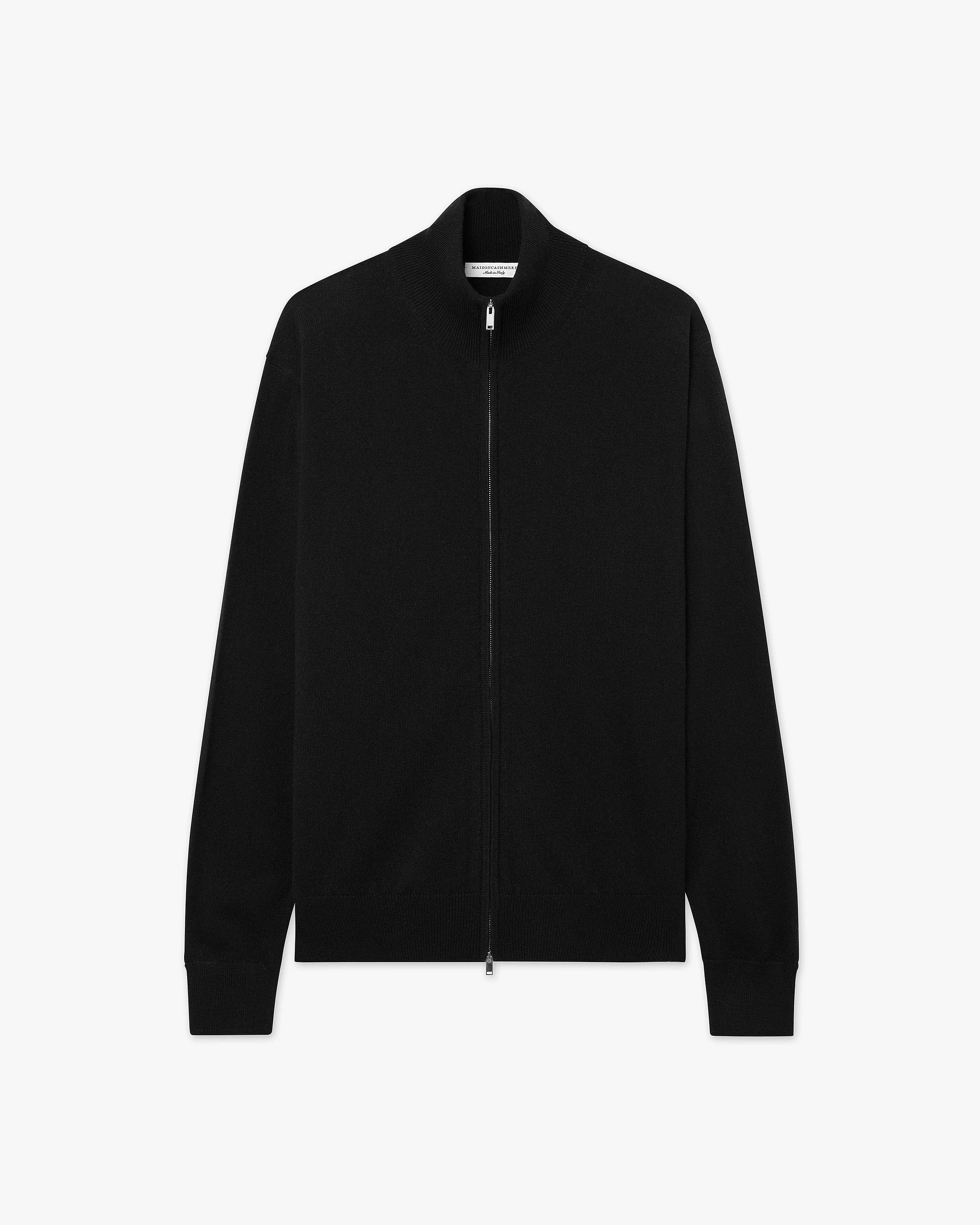 Men's Classic Zip Cashmere Cardigan - Black | MaisonCashmere