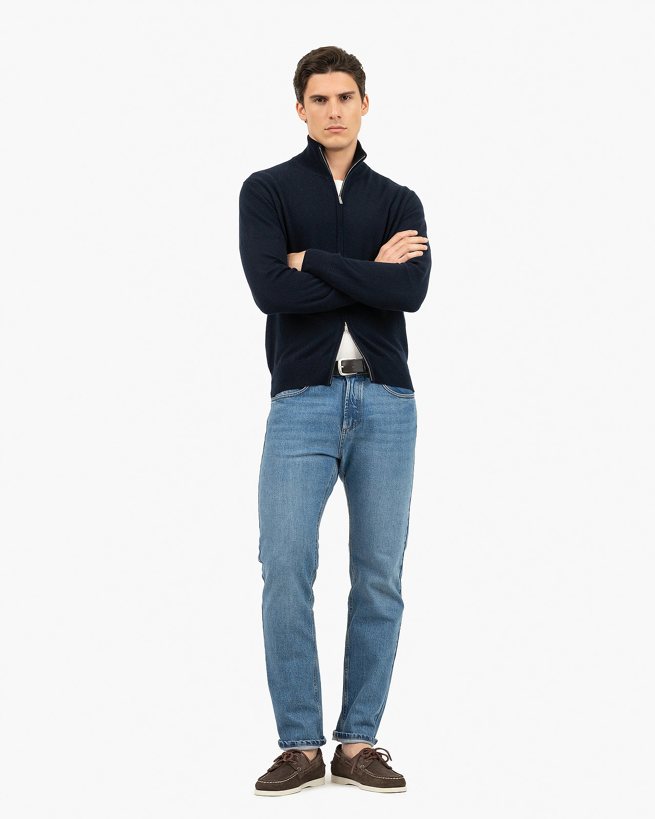 Men's Classic Zip Cashmere Cardigan - Night Blue | MaisonCashmere