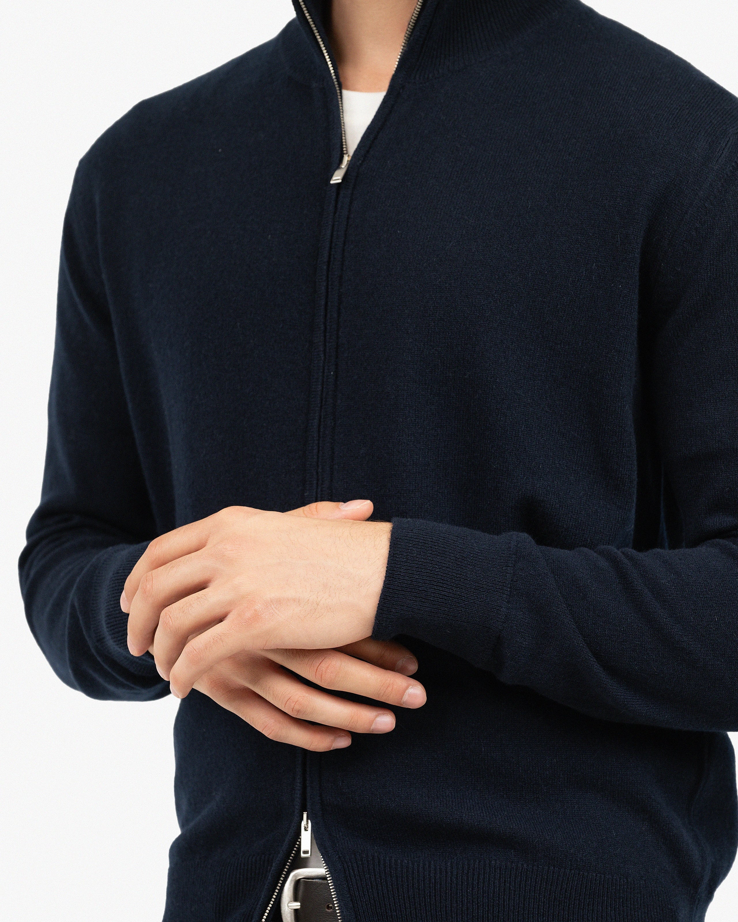 Mens' Classic Zip Cardigan - Night Blue Cashmere