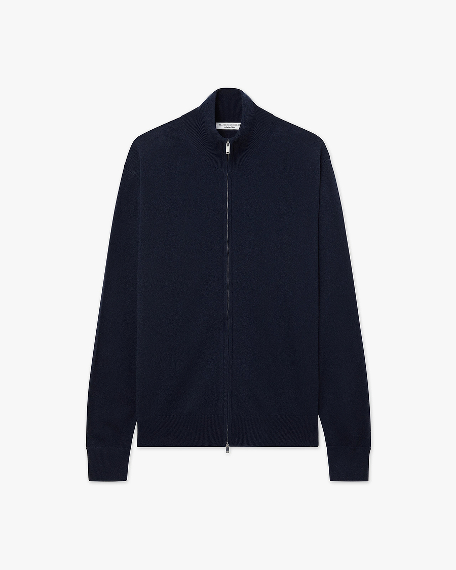 Mens' Classic Zip Cardigan - Night Blue Cashmere