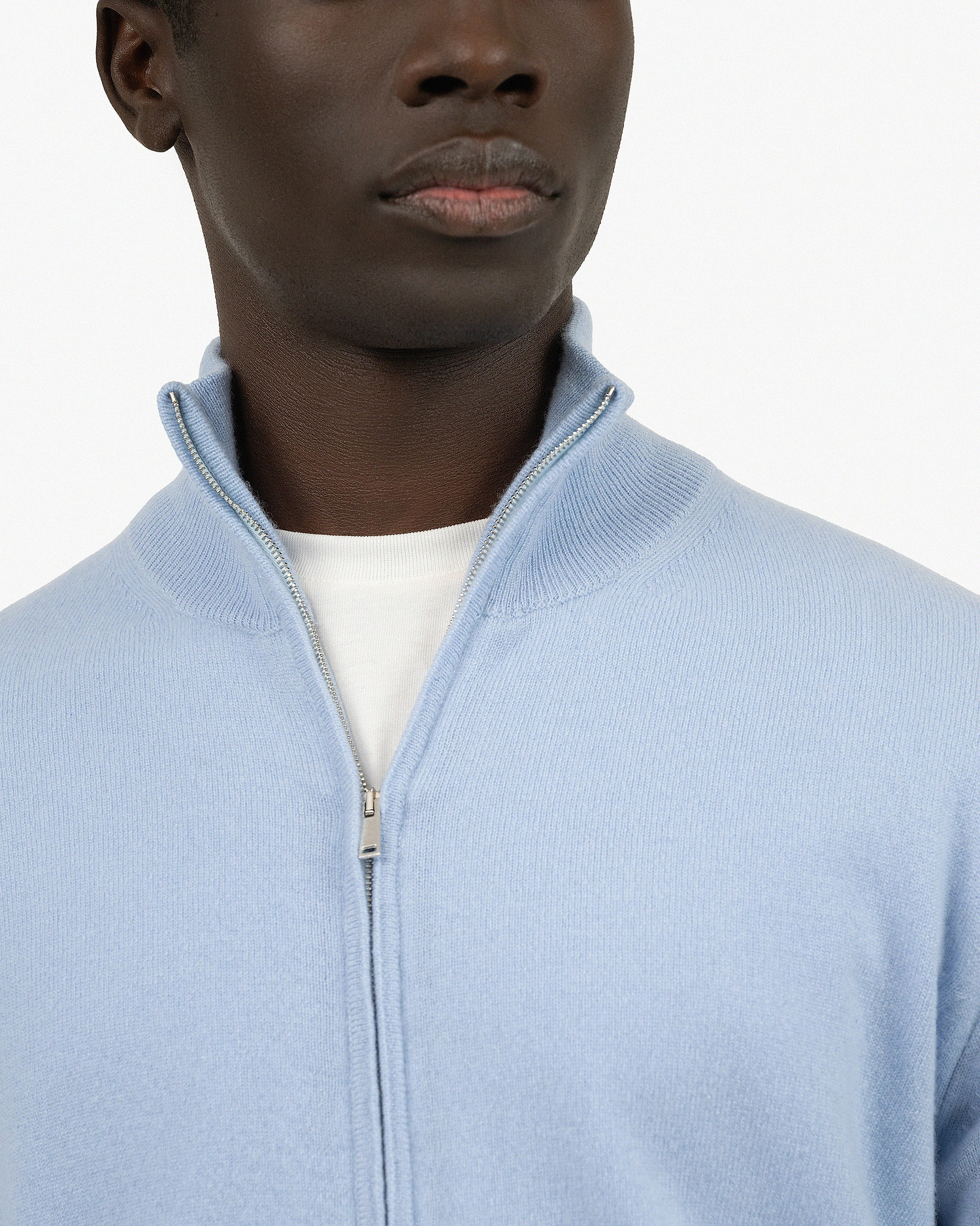 Mens' Classic Zip Cardigan - Light Blue Cashmere