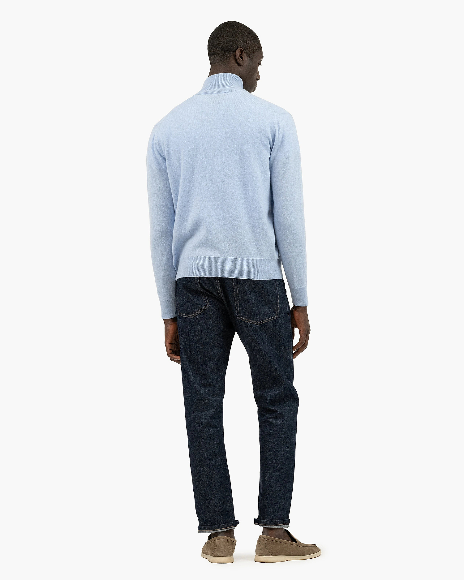 Mens' Classic Zip Cardigan - Light Blue Cashmere