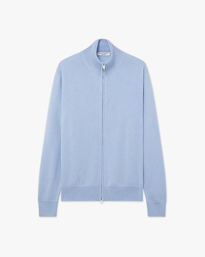 Mens' Classic Zip Cardigan - Light Blue Cashmere