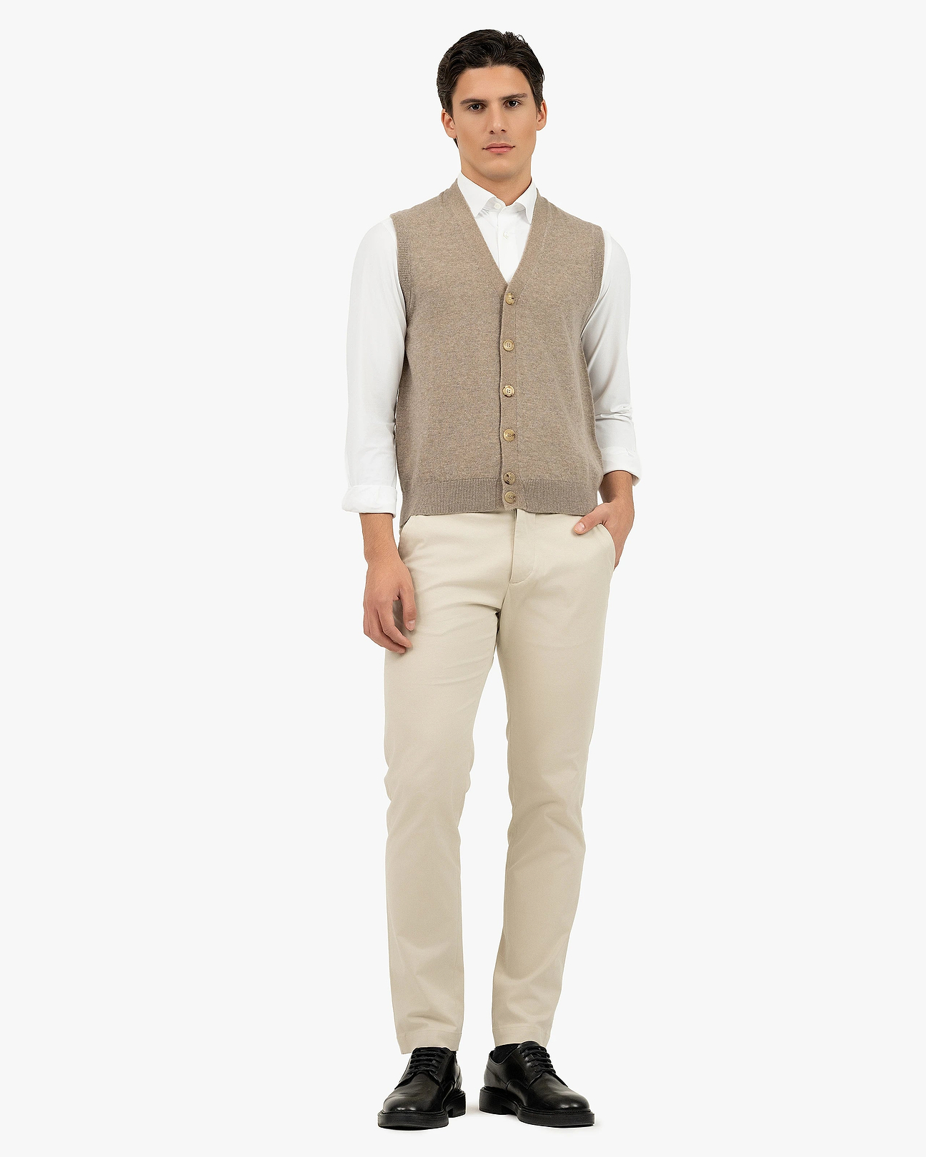 Men's Sevile Cashmere Cardigan Vest - Taupe | MaisonCashmere