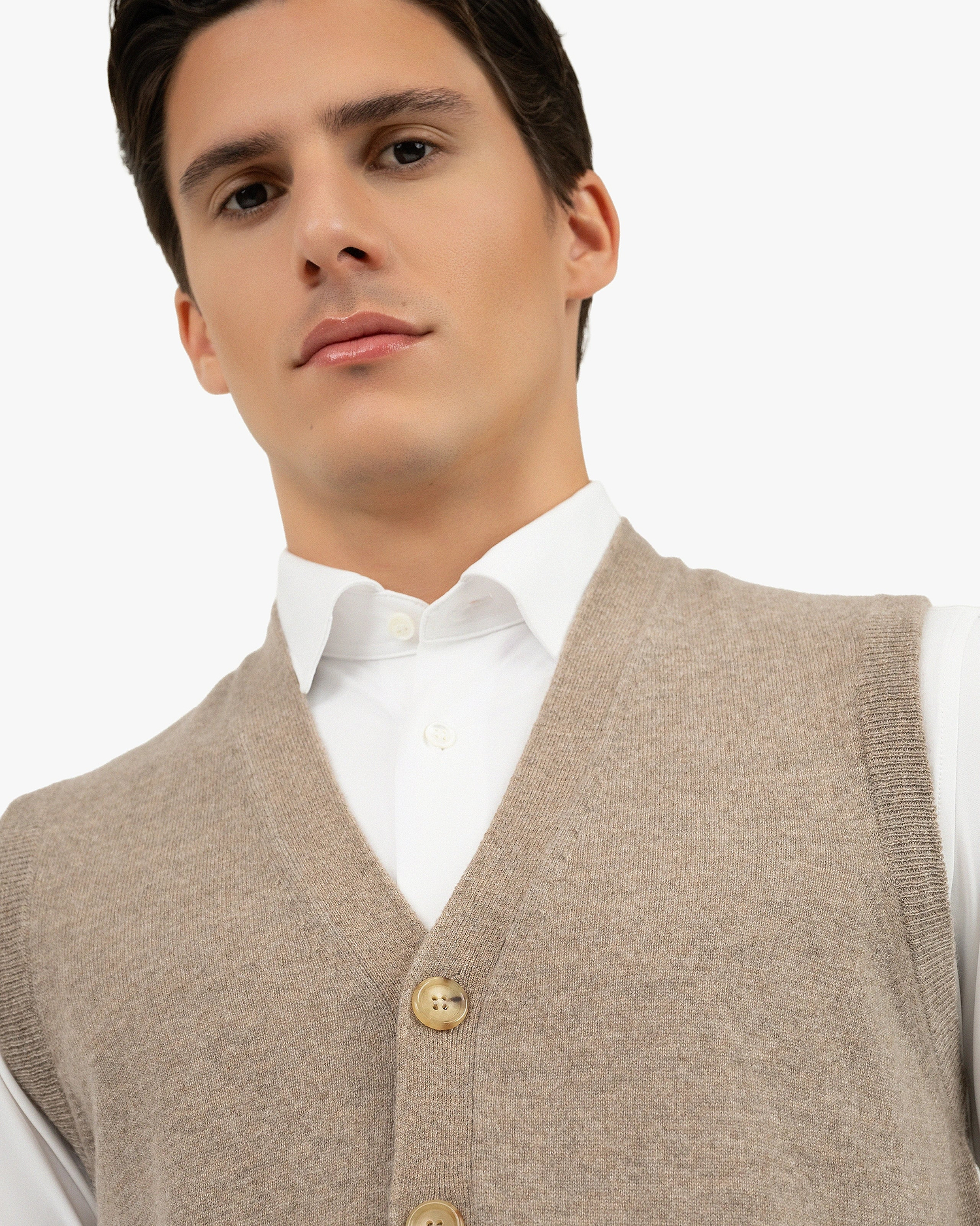Men's Sevile Cardigan Vest - Taupe Cashmere
