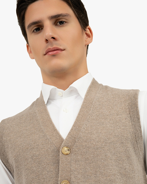 Men's Sevile Cardigan Vest - Taupe Cashmere