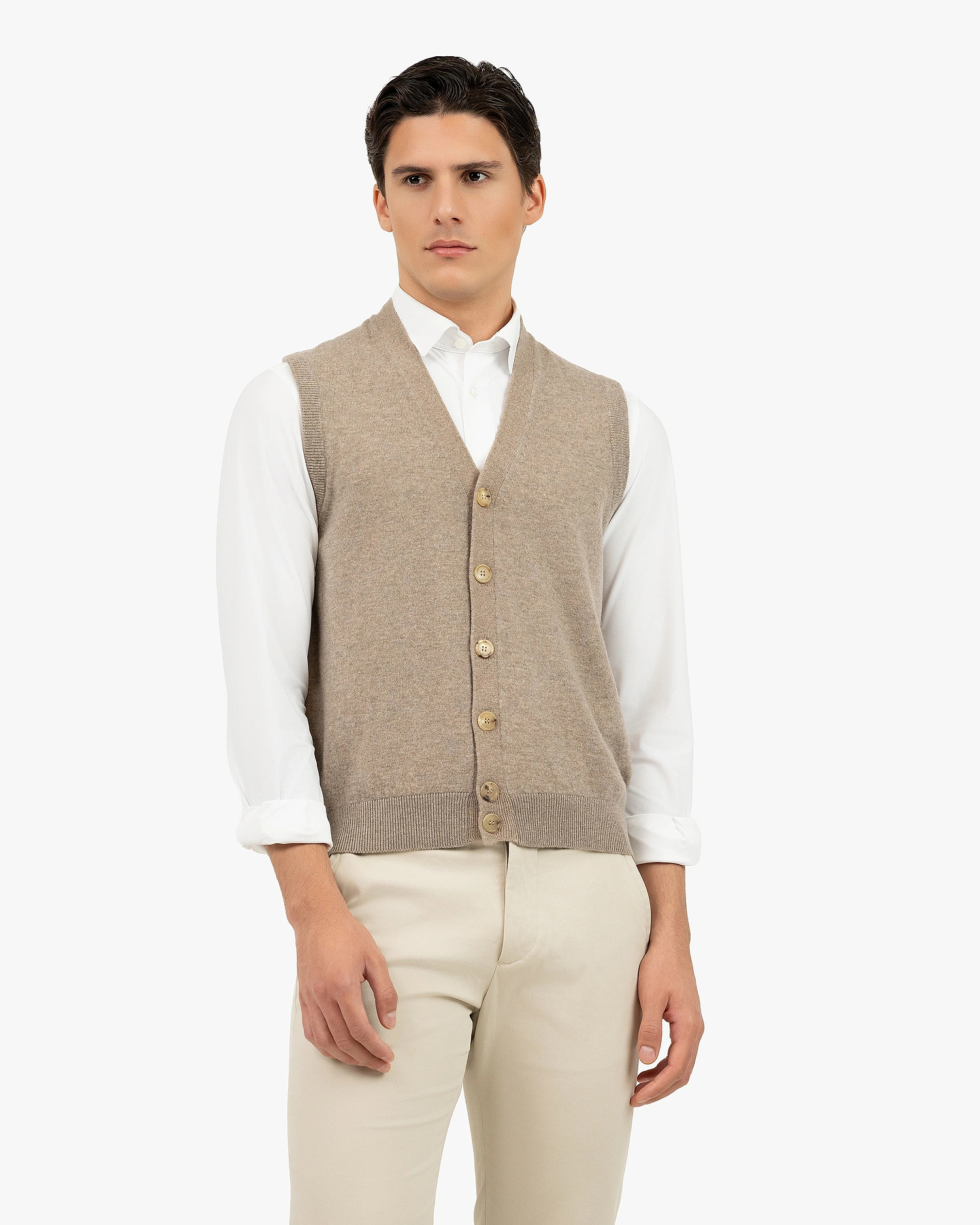 Men's Sevile Cardigan Vest - Taupe Cashmere