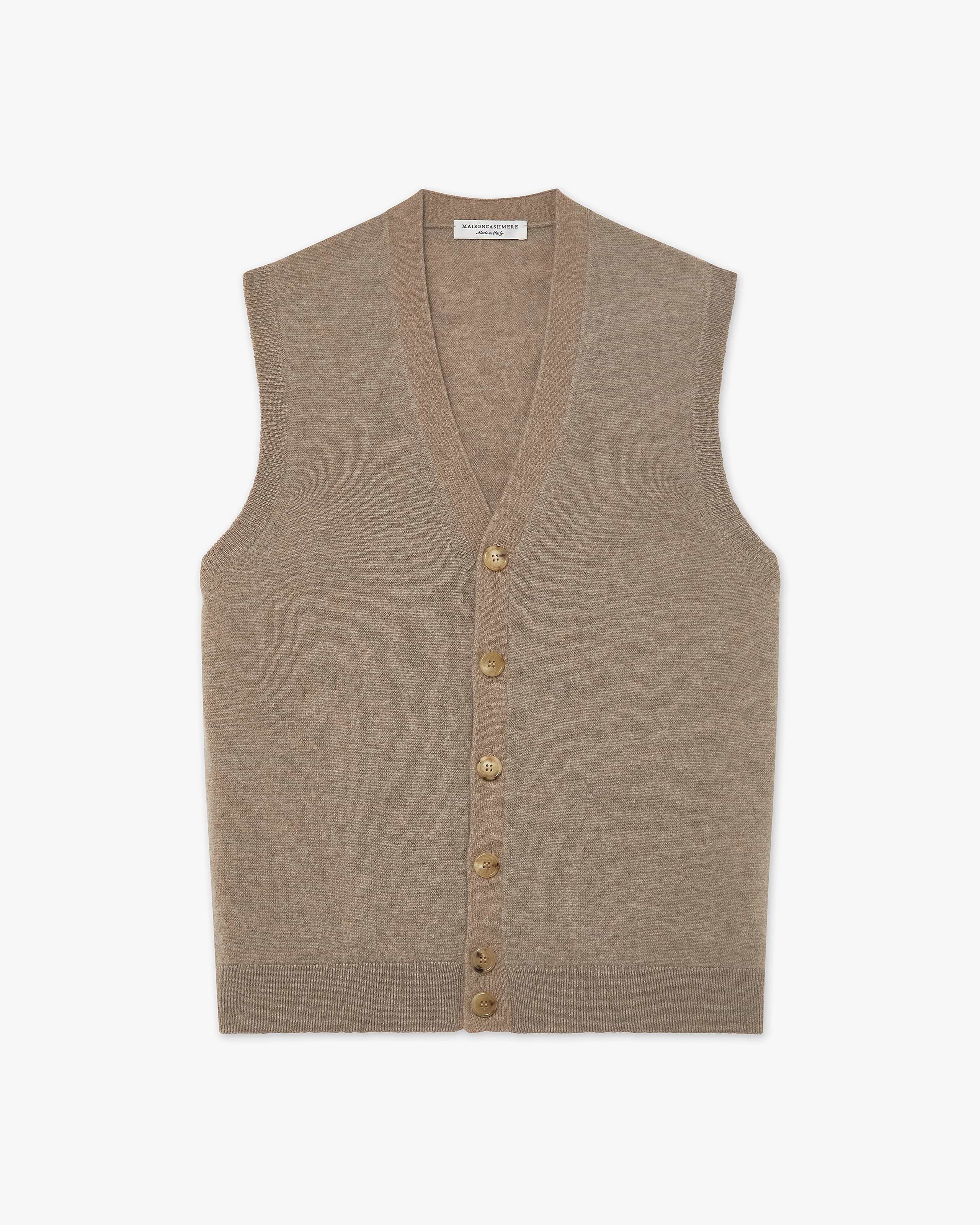 Men's Sevile Cashmere Cardigan Vest - Taupe | MaisonCashmere