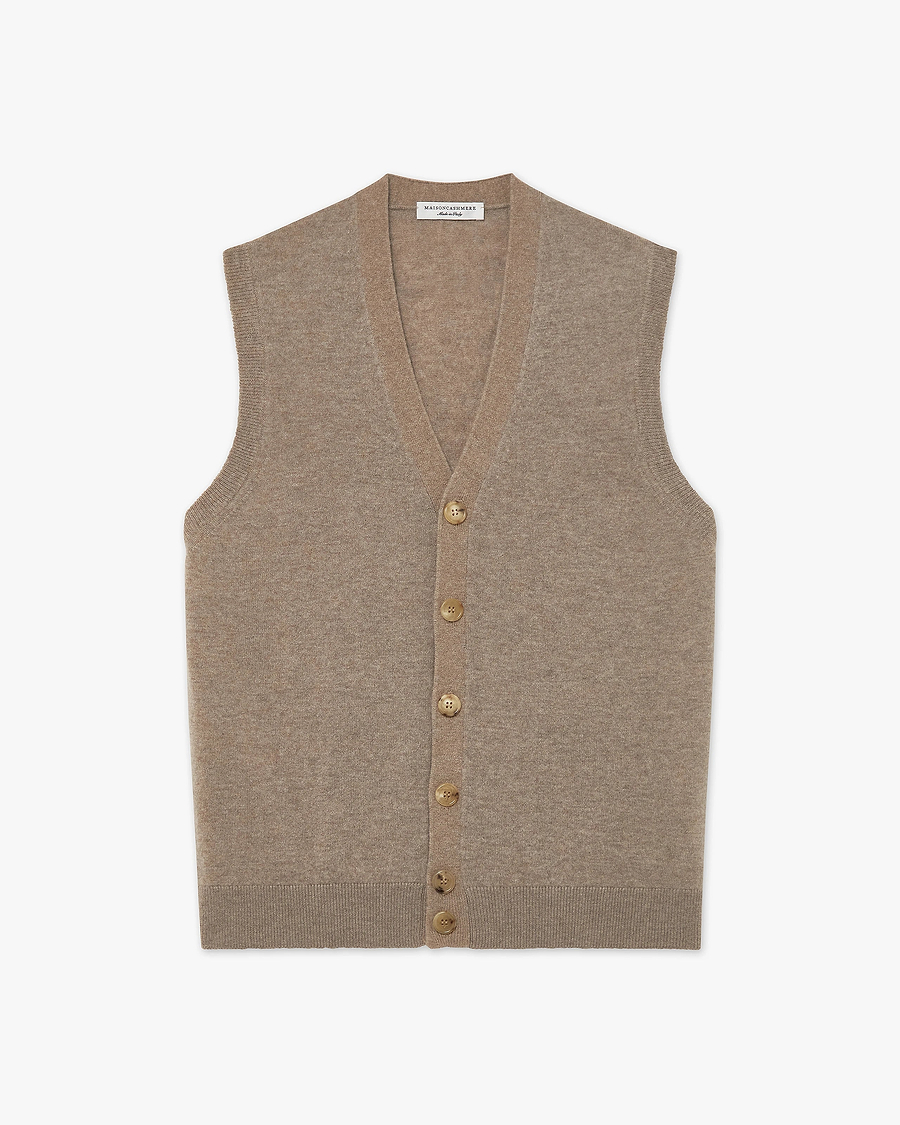 Men's Sevile Cardigan Vest - Taupe Cashmere