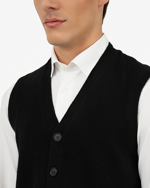 Men's Sevile Cardigan Vest - Black Cashmere