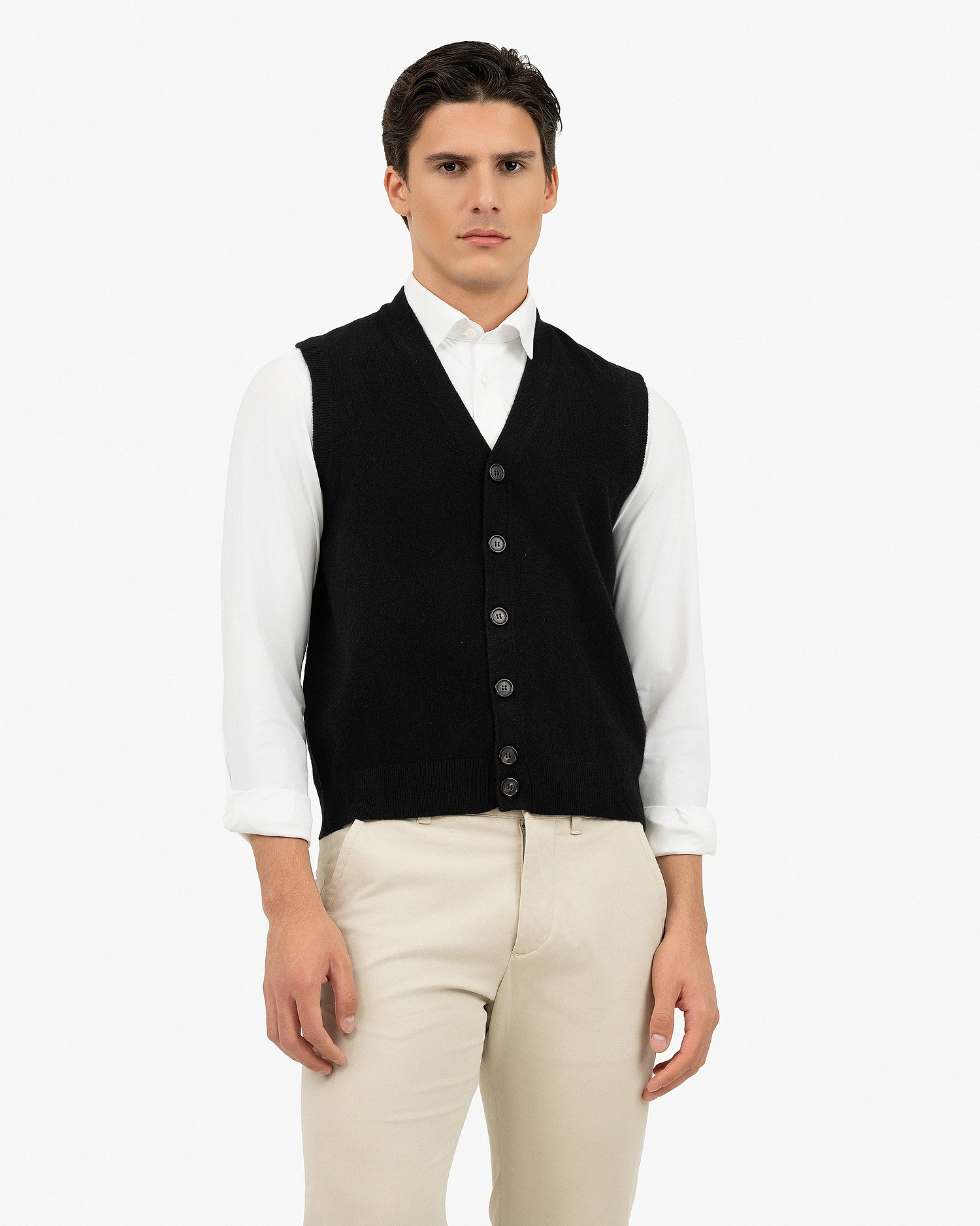 Men's Sevile Cardigan Vest - Black Cashmere