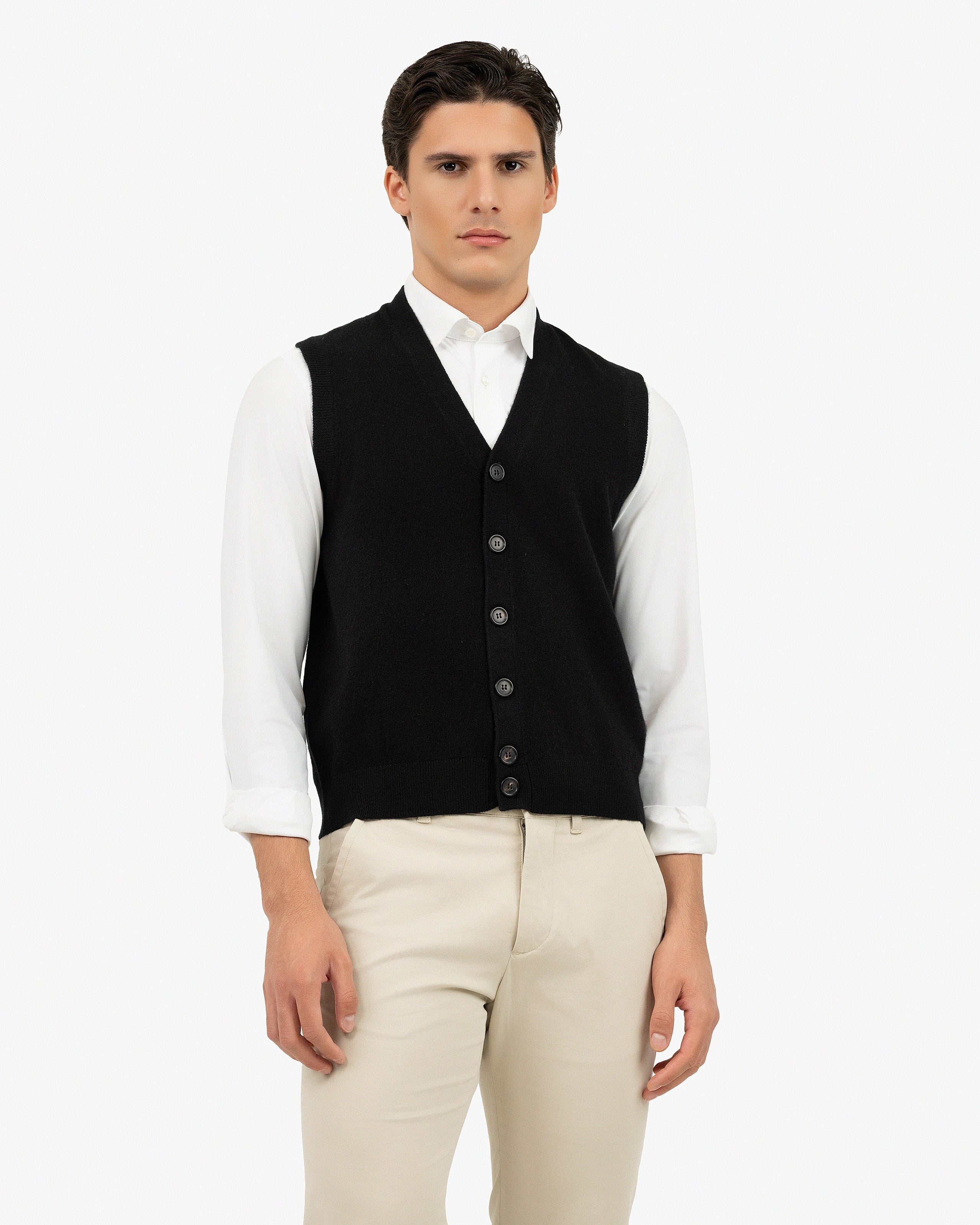 Men's Sevile Cardigan Vest - Black Cashmere