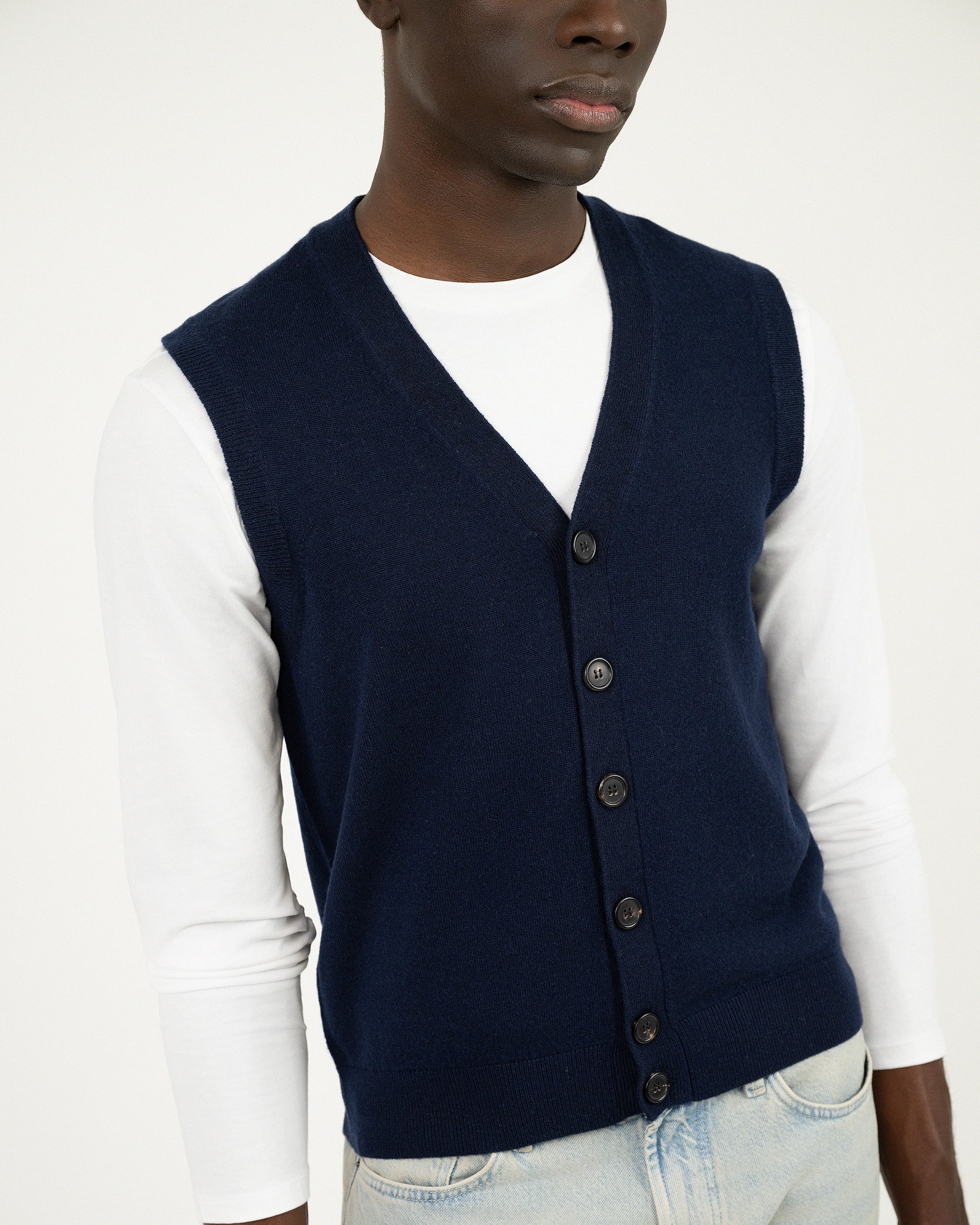 Men's Sevile Cardigan Vest - Blue Cashmere
