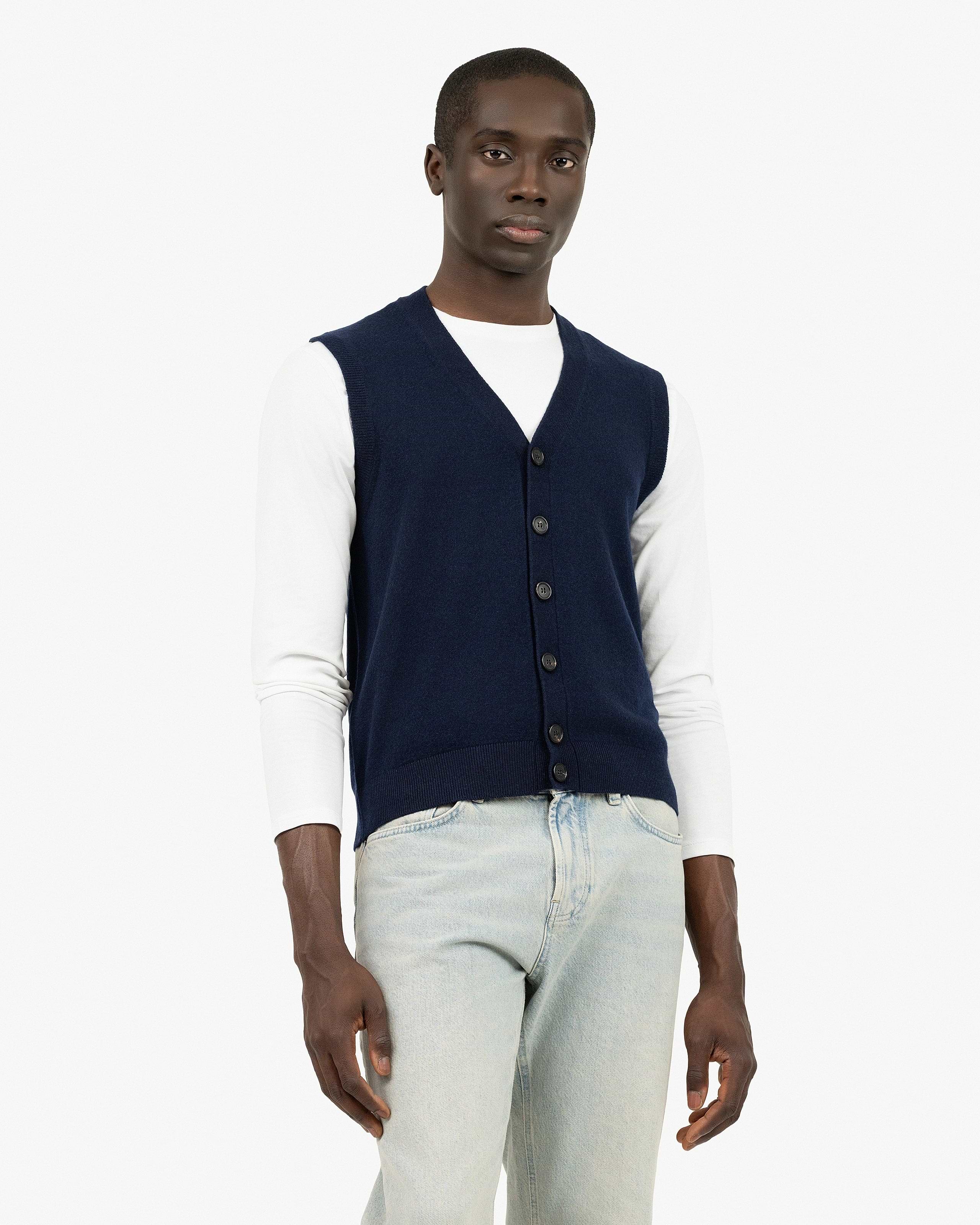 トップス MAATEE&SONS Cashmere  Vest 23AW 3 Men's Sevile Cashmere Cardigan Vest - Blue | MaisonCashmere